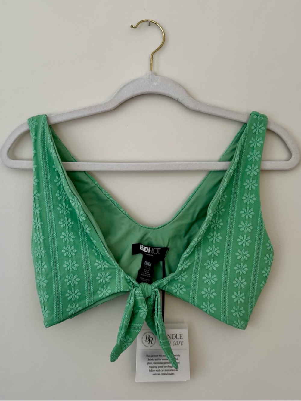 Beach Riot Light Green Floral Tie-Front Bikini Top